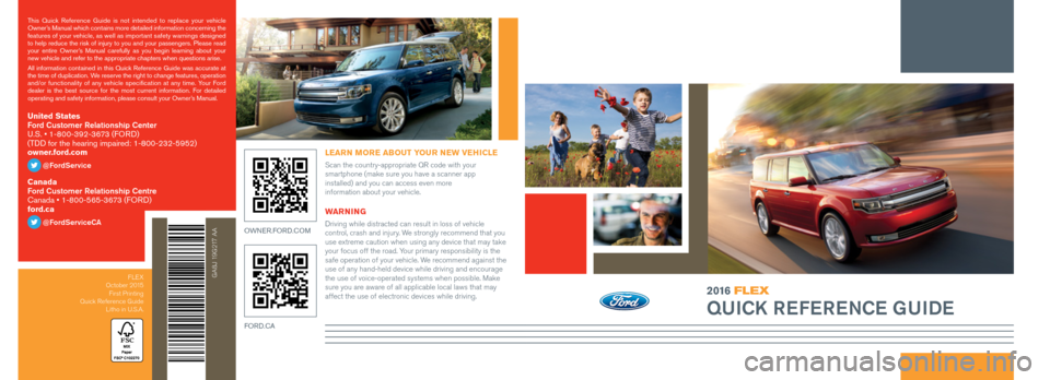 FORD FLEX 2016 1.G Quick Reference Guide 