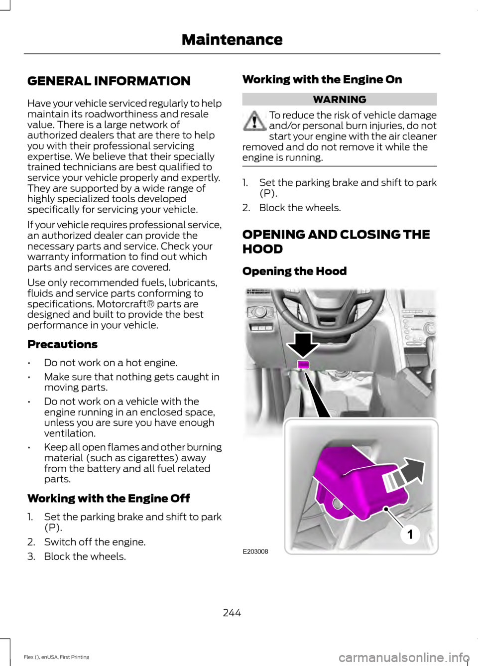 FORD FLEX 2017 1.G Owners Manual GENERAL INFORMATION
Have your vehicle serviced regularly to help
maintain its roadworthiness and resale
value. There is a large network of
authorized dealers that are there to help
you with their prof FORD FLEX 2017 1.G Owners Manual GENERAL INFORMATION
Have your vehicle serviced regularly to help
maintain its roadworthiness and resale
value. There is a large network of
authorized dealers that are there to help
you with their prof