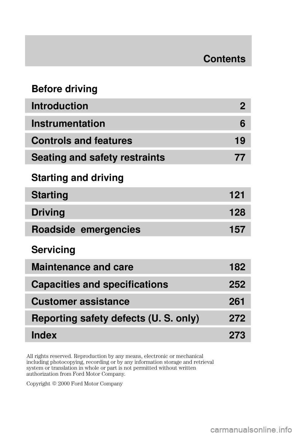 FORD FOCUS 2000 1.G Owners Manual 