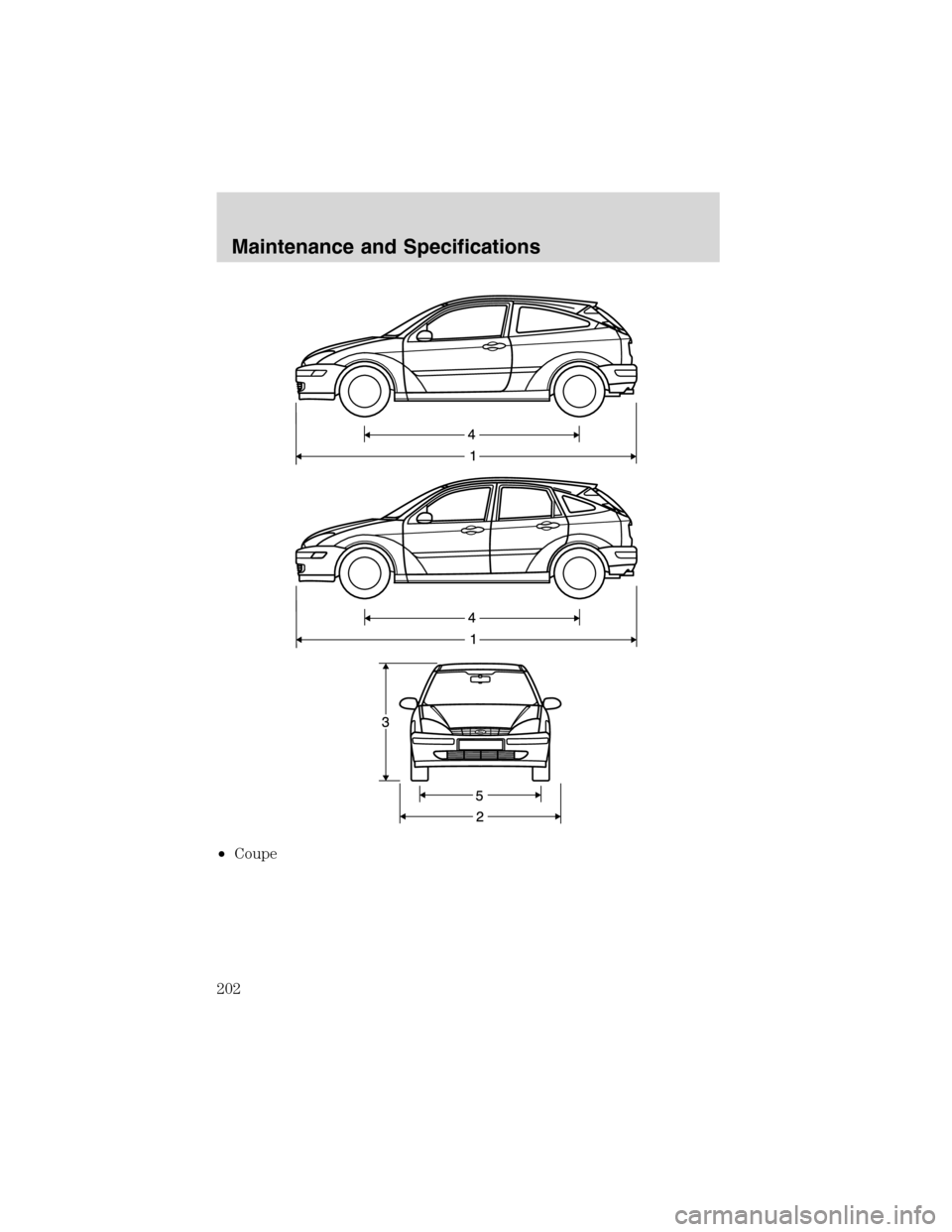 FORD FOCUS 2003 1.G Owners Manual •Coupe
Maintenance and Specifications
202 FORD FOCUS 2003 1.G Owners Manual •Coupe
Maintenance and Specifications
202