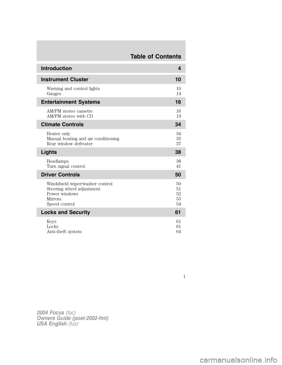 FORD FOCUS 2004 1.G Owners Manual 