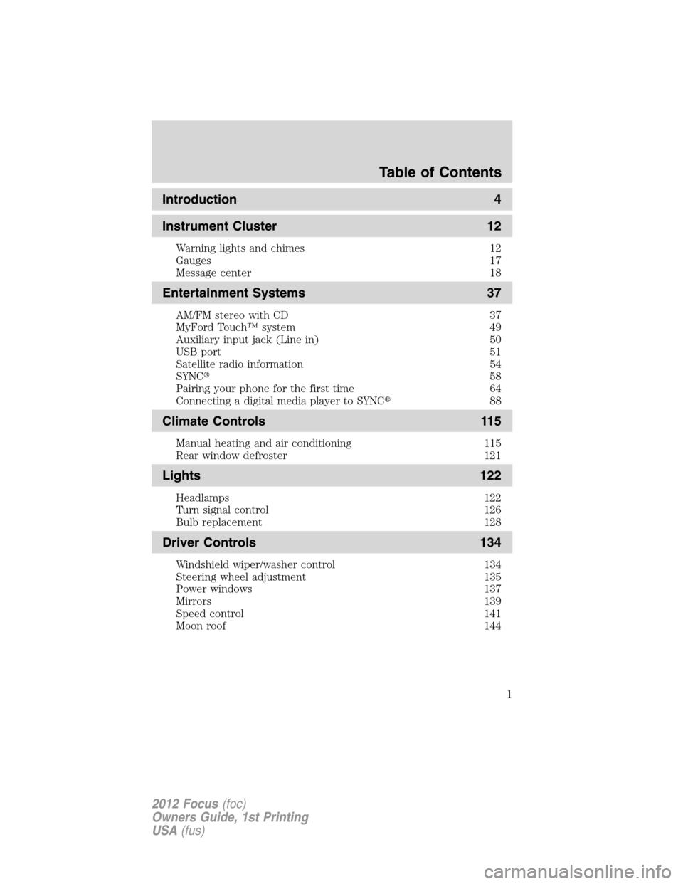 FORD FOCUS 2012 3.G Owners Manual 