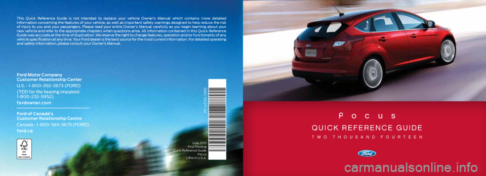 FORD FOCUS 2014 3.G Quick Reference Guide 