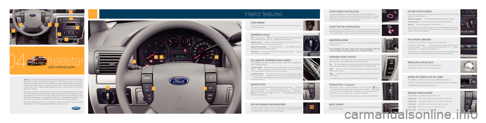 FORD FREESTAR 2004 1.G Quick Reference Guide 