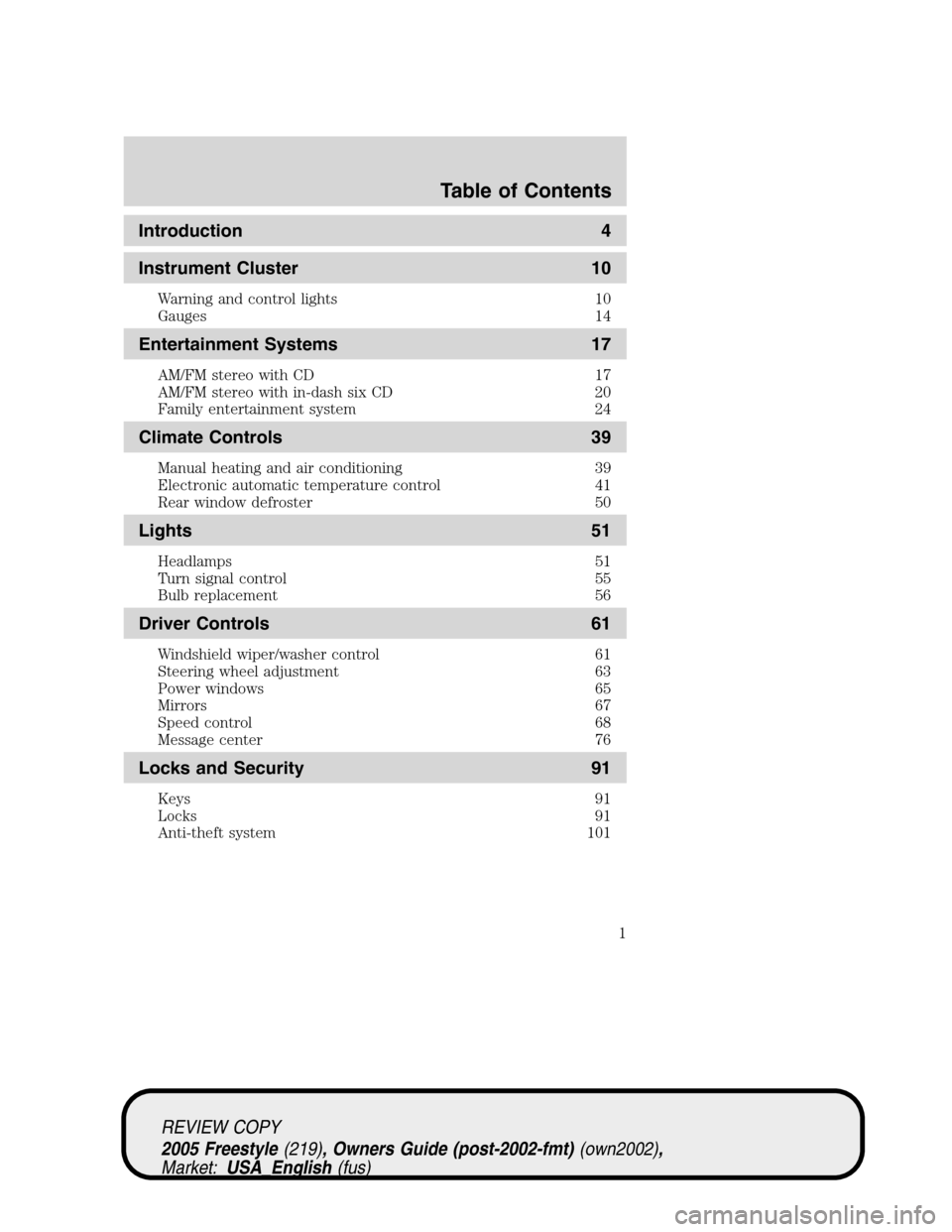 FORD FREESTYLE 2005 1.G Owners Manual 