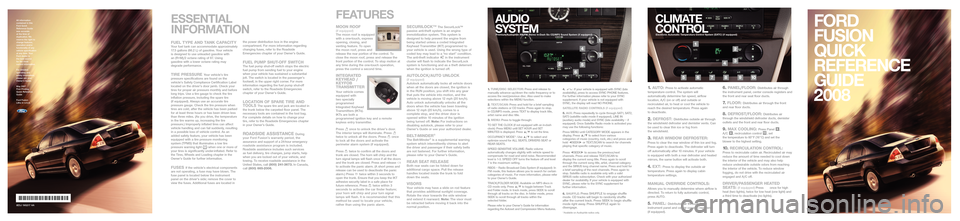 FORD FUSION (AMERICAS) 2008 1.G Quick Reference Guide 