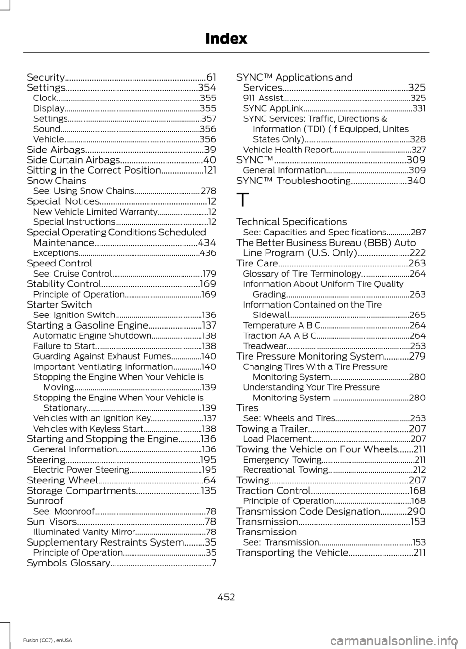 FORD FUSION (AMERICAS) 2014 2.G Owners Manual Security...............................................................61Settings...........................................................354Clock....................................................