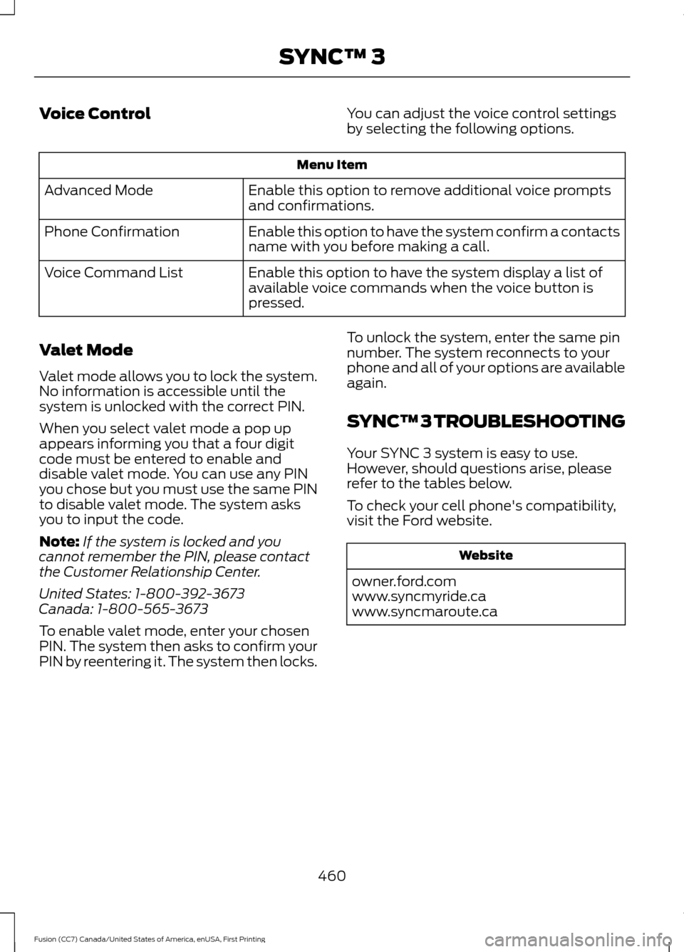 FORD FUSION (AMERICAS) 2017 2.G Owners Manual Voice Control
You can adjust the voice control settings
by selecting the following options.Menu Item
Enable this option to remove additional voice prompts
and confirmations.
Advanced Mode
Enable this FORD FUSION (AMERICAS) 2017 2.G Owners Manual Voice Control
You can adjust the voice control settings
by selecting the following options.Menu Item
Enable this option to remove additional voice prompts
and confirmations.
Advanced Mode
Enable this