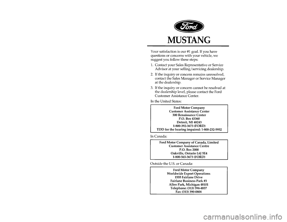 FORD MUSTANG 1996 4.G Owners Manual 