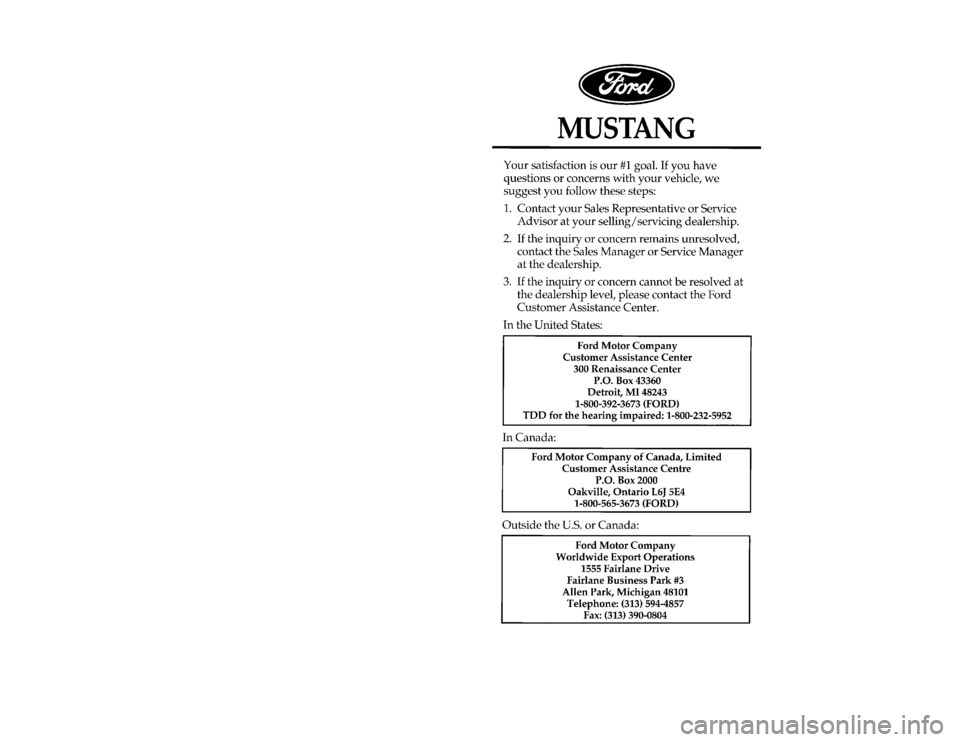 FORD MUSTANG 1997 4.G Owners Manual 