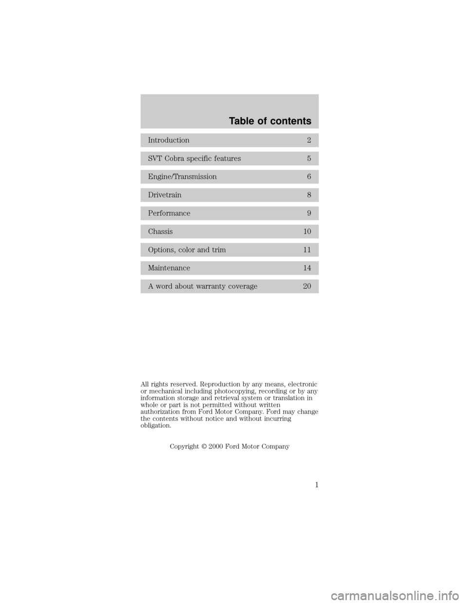 FORD MUSTANG 2001 4.G SVT Supplement Manual 