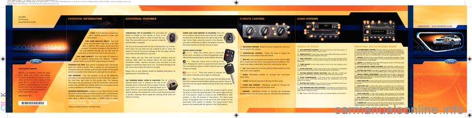 FORD MUSTANG 2004 4.G Quick Reference Guide 