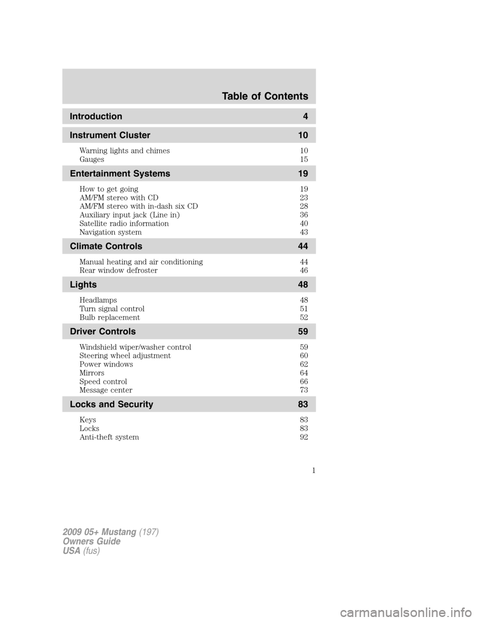 FORD MUSTANG 2009 5.G Owners Manual 