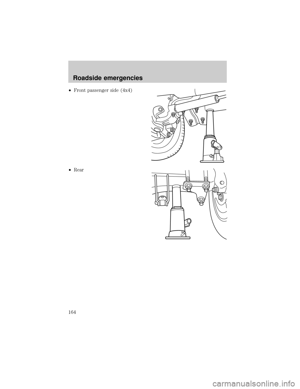 FORD SUPER DUTY 2000 1.G Owners Manual ²Front passenger side (4x4)
²Rear
Roadside emergencies
164 
