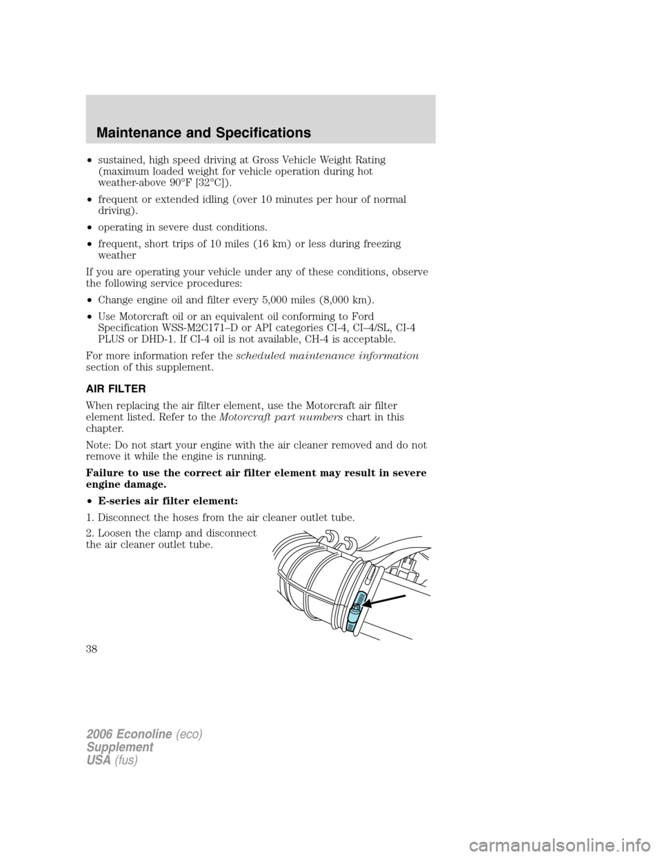 FORD SUPER DUTY 2006 1.G Diesel Supplement Manual •sustained, high speed driving at Gross Vehicle Weight Rating
(maximum loaded weight for vehicle operation during hot
weather-above 90°F [32°C]).
•frequent or extended idling (over 10 minutes pe