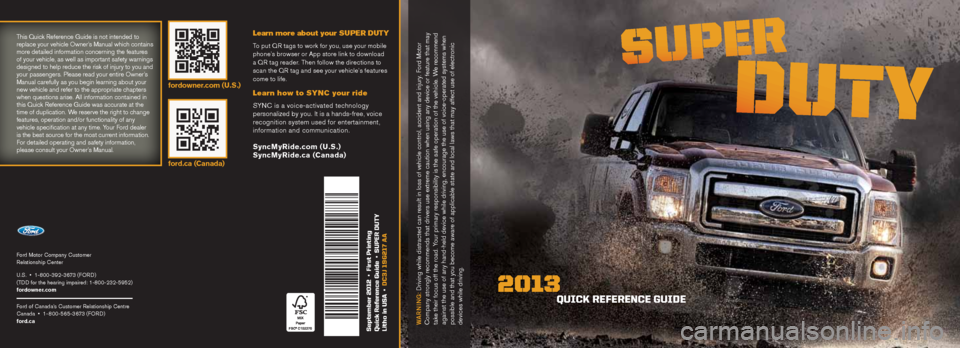 FORD SUPER DUTY 2013 3.G Quick Reference Guide 