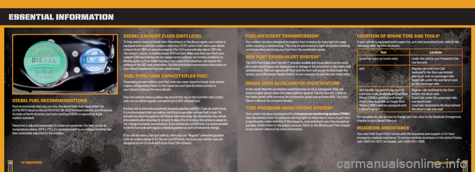 FORD SUPER DUTY 2013 3.G Quick Reference Guide DieSeL FueL ReCOMMenDA tiOnS
Ford recommends that you use only the diesel fuels that meet either the
ASTM D975 diesel or the ASTM D7467 B6-B20 biodiesel industry specifications.
Outside of North A FORD SUPER DUTY 2013 3.G Quick Reference Guide DieSeL FueL ReCOMMenDA tiOnS
Ford recommends that you use only the diesel fuels that meet either the
ASTM D975 diesel or the ASTM D7467 B6-B20 biodiesel industry specifications.
Outside of North A