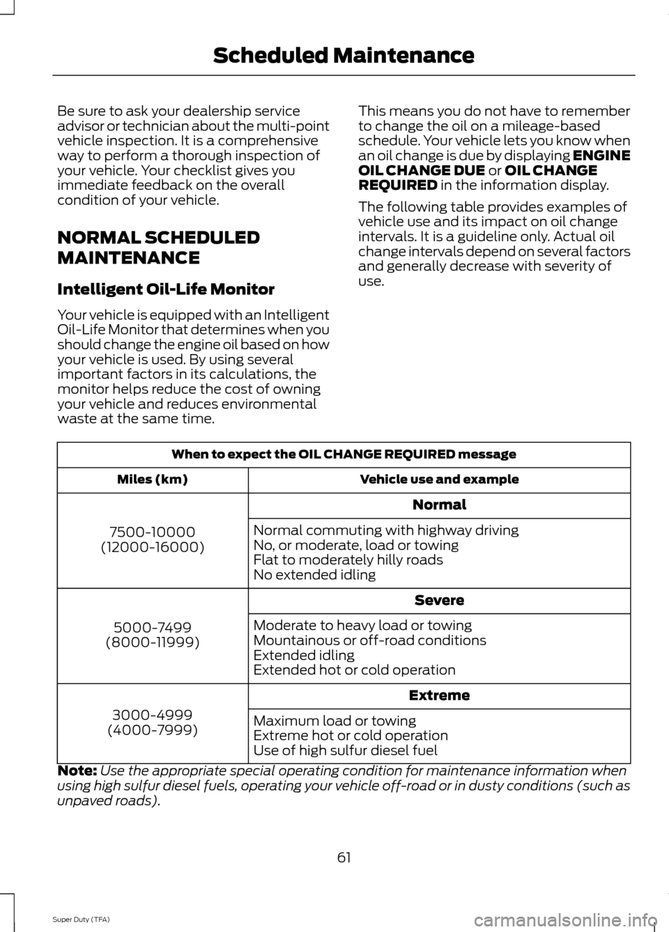 FORD SUPER DUTY 2014 3.G Diesel Supplement Manual Be sure to ask your dealership service
advisor or technician about the multi-point
vehicle inspection. It is a comprehensive
way to perform a thorough inspection of
your vehicle. Your checklist gives FORD SUPER DUTY 2014 3.G Diesel Supplement Manual Be sure to ask your dealership service
advisor or technician about the multi-point
vehicle inspection. It is a comprehensive
way to perform a thorough inspection of
your vehicle. Your checklist gives