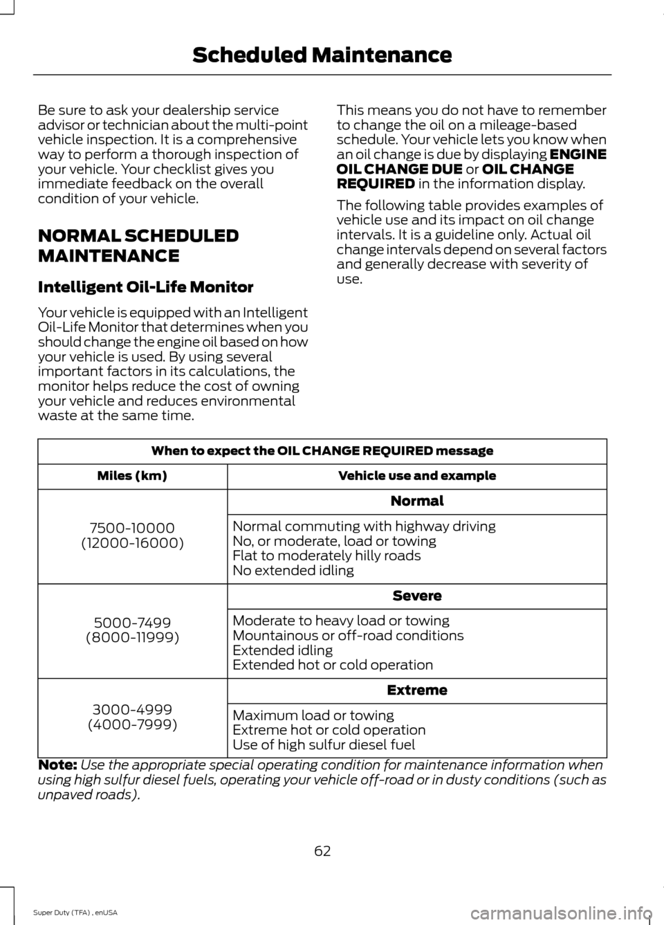 FORD SUPER DUTY 2015 3.G Diesel Supplement Manual Be sure to ask your dealership service
advisor or technician about the multi-point
vehicle inspection. It is a comprehensive
way to perform a thorough inspection of
your vehicle. Your checklist gives 