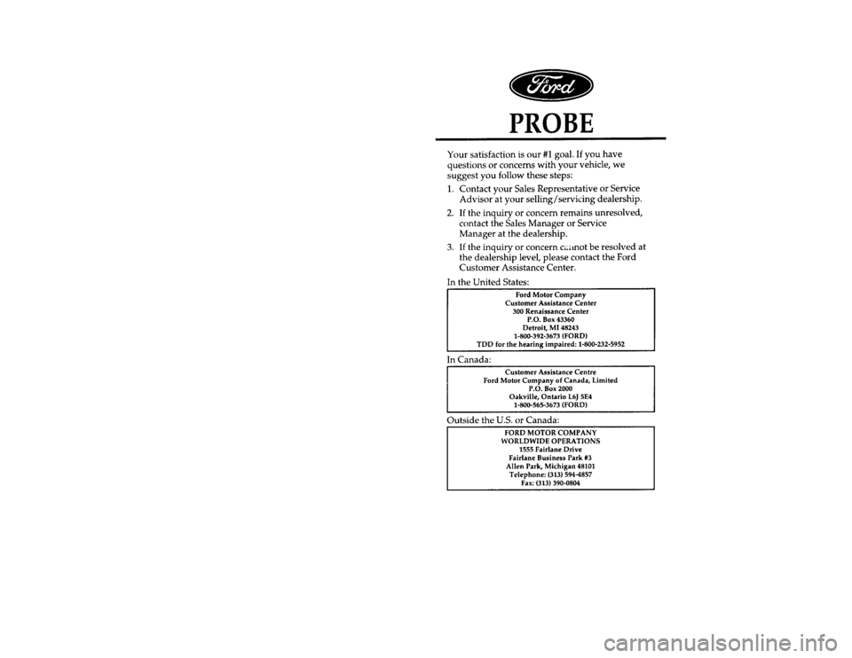 FORD PROBE 1996 2.G Owners Manual 