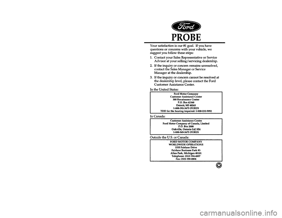 FORD PROBE 1997 2.G Owners Manual 