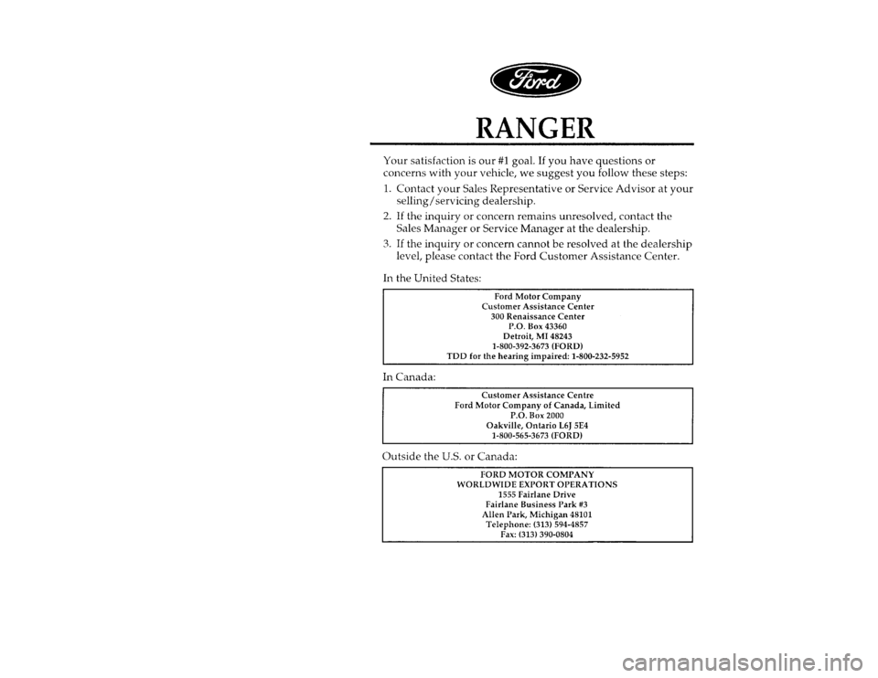 FORD RANGER 1996 2.G Owners Manual 