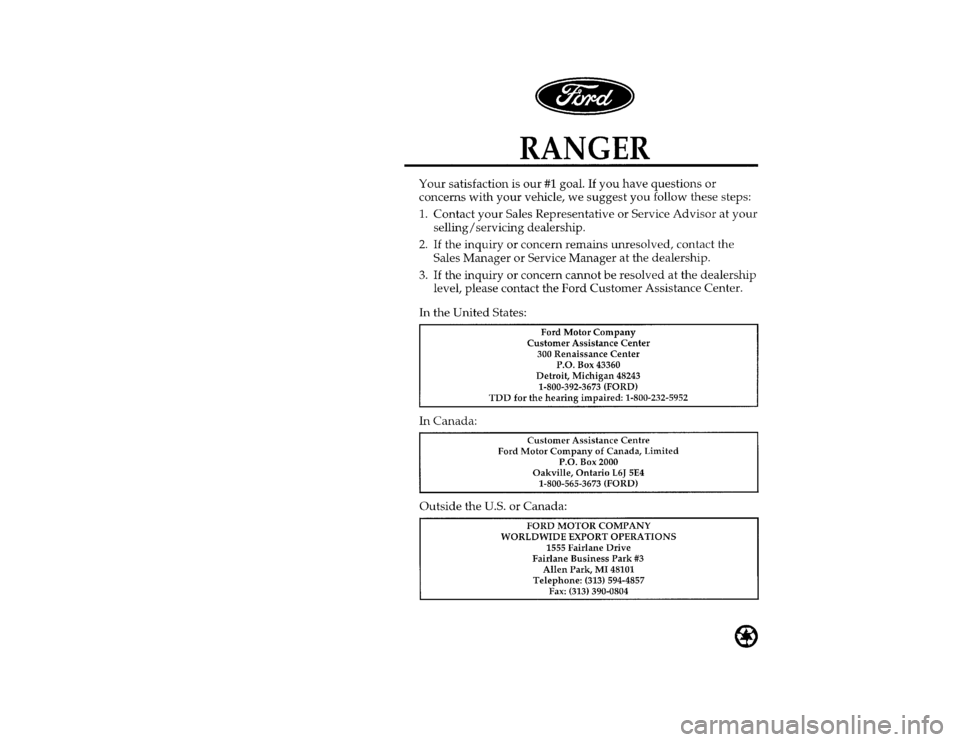 FORD RANGER 1997 2.G Owners Manual 