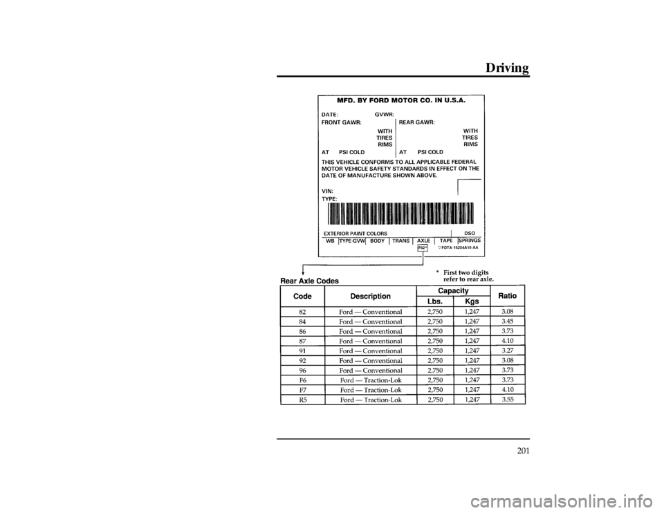 FORD RANGER 1997 2.G Owners Manual Driving
201
[GF35200(R)01/96]
thirty-four pica
chart:0020174-GFile:09ungfr.ex
Update:Thu Mar 20 08:55:24 1997 