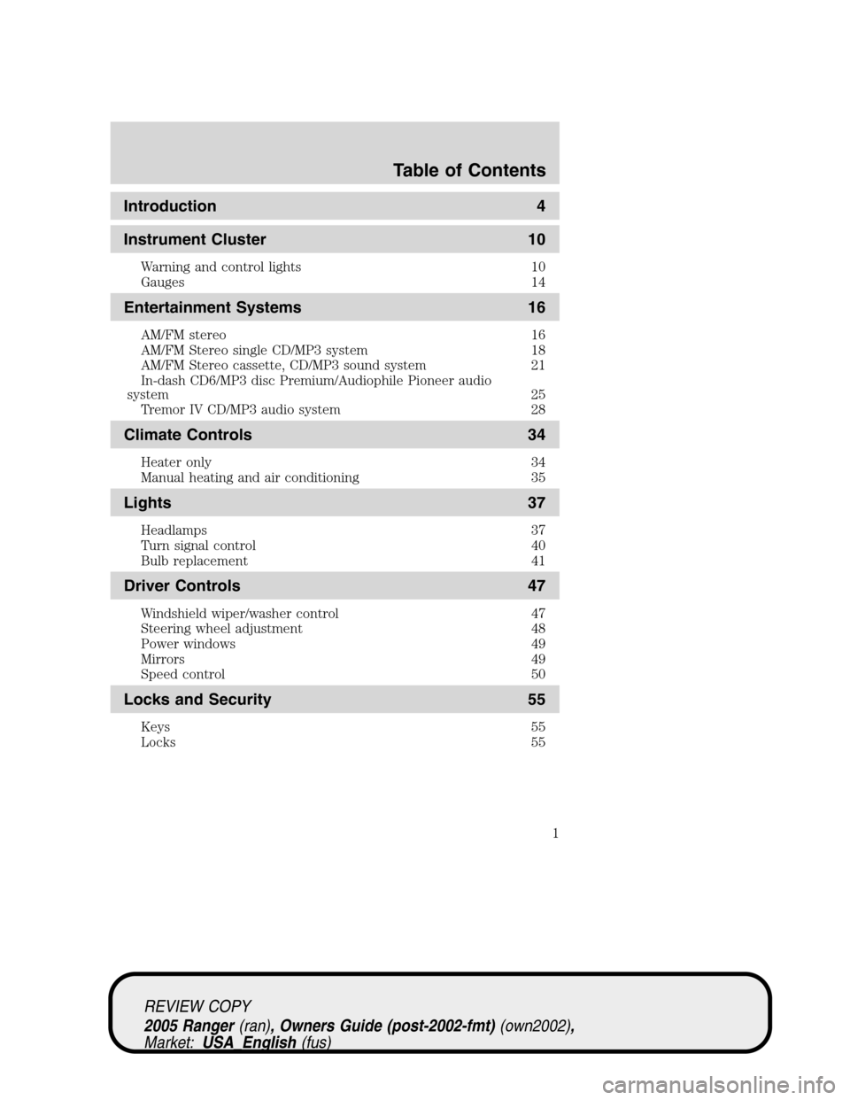 FORD RANGER 2005 2.G Owners Manual 