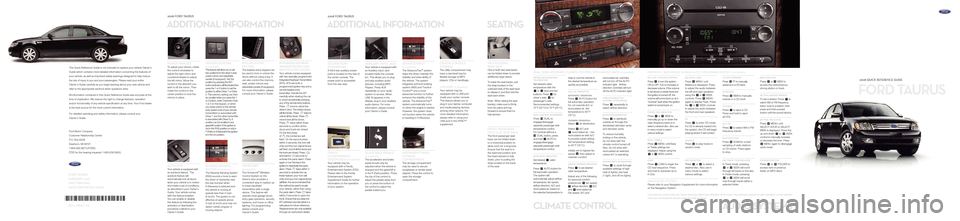 FORD TAURUS 2008 5.G Quick Reference Guide 