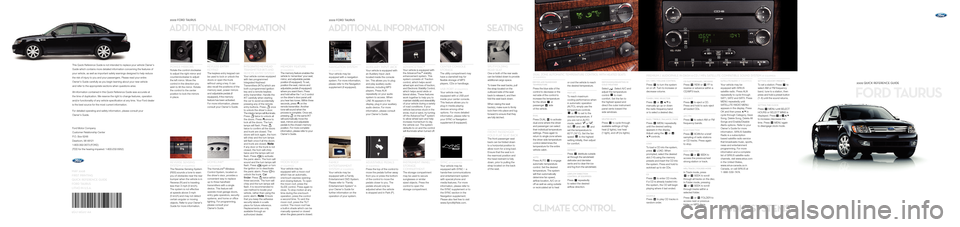 FORD TAURUS 2009 5.G Quick Reference Guide 