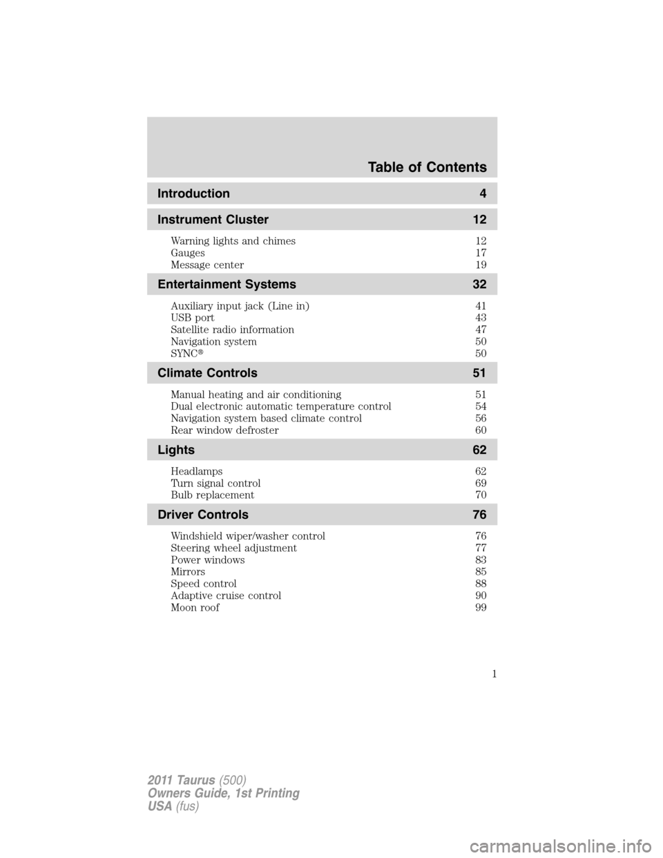 FORD TAURUS 2011 6.G Owners Manual 