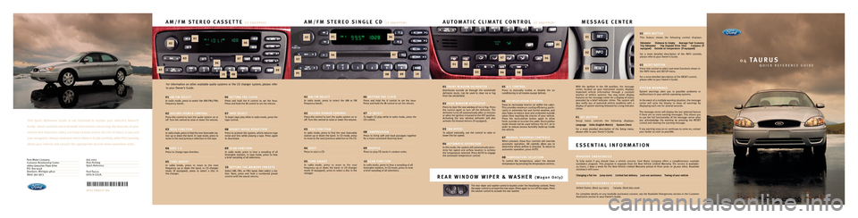 FORD TAURUS 2004 4.G Quick Reference Guide 