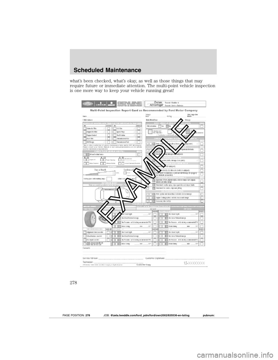 FORD TRANSIT CONNECT 2012 1.G Owners Manual what’s been checked, what’s okay, as well as those things that may
require future or immediate attention. The multi-point vehicle inspection
is one more way to keep your vehicle running great!
Sch