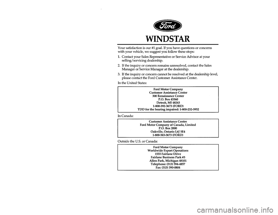 FORD WINDSTAR 1997 1.G Owners Manual 