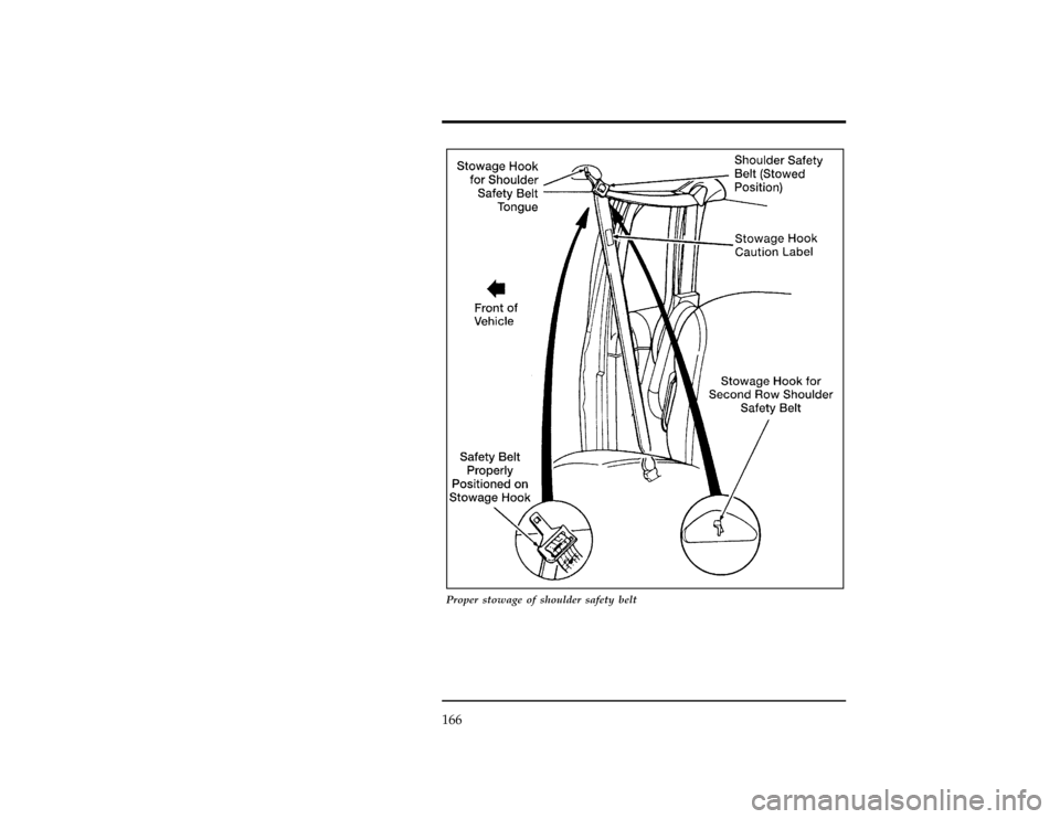 FORD WINDSTAR 1997 1.G Owners Manual 166
[SS10100(ALL)01/96]
27-1/2 pica
art:0050212-D
Proper stowage of shoulder safety belt
File:06wnsss.ex
Update:Thu Jul 18 11:00:49 1996 