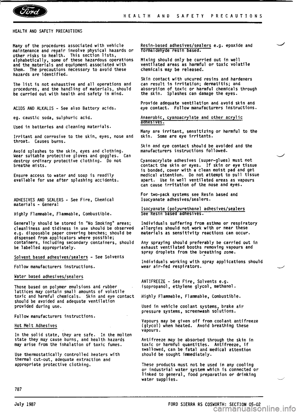 FORD SIERRA RS COSWORTH 1989 1.G User Guide 