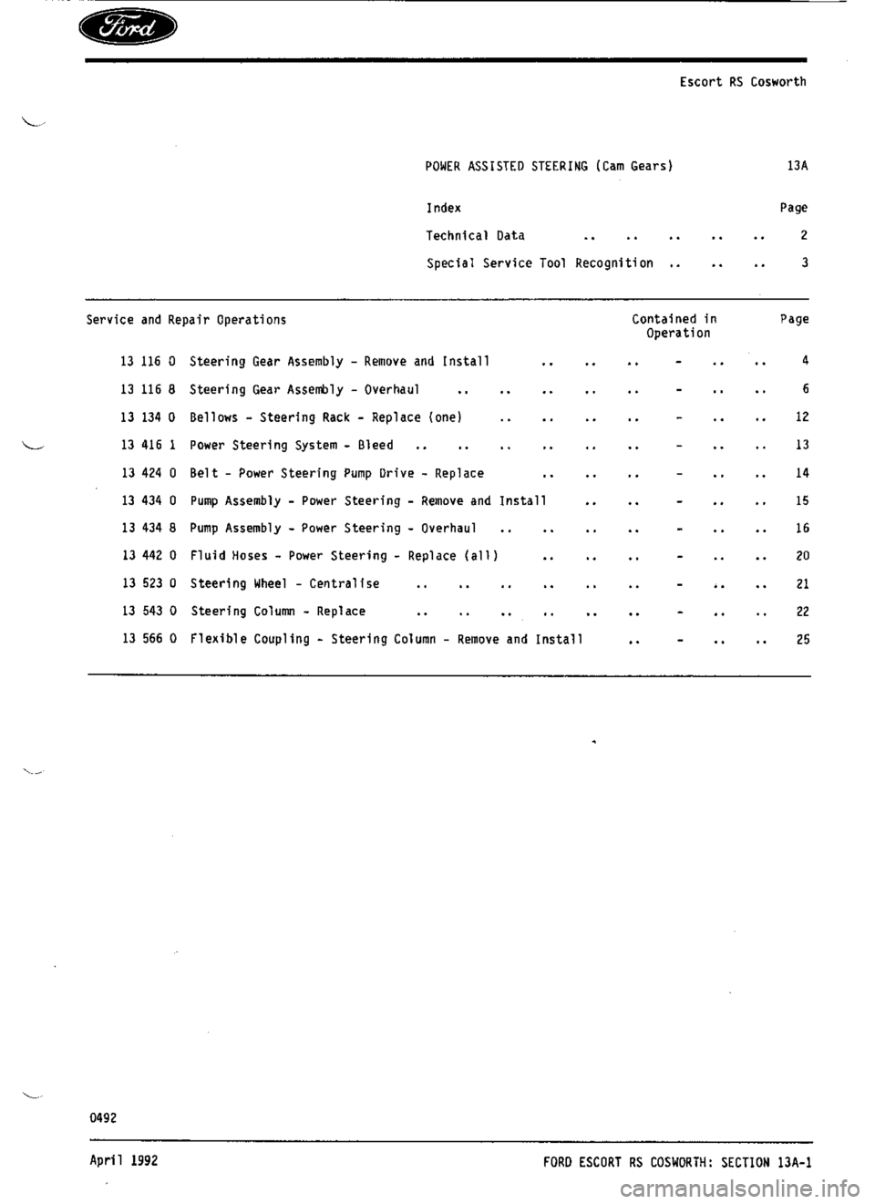 FORD SIERRA RS COSWORTH 1986 1.G Workshop Manual FORD SIERRA RS COSWORTH 1986 1.G Workshop Manual