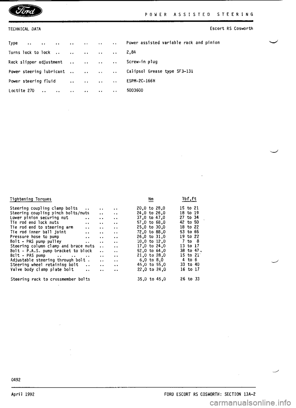 FORD SIERRA RS COSWORTH 1986 1.G Workshop Manual FORD SIERRA RS COSWORTH 1986 1.G Workshop Manual