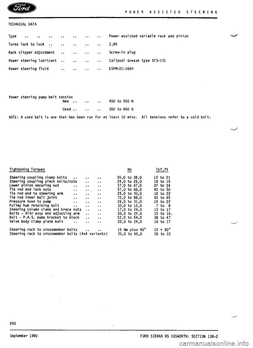 FORD SIERRA RS COSWORTH 1986 1.G Workshop Manual FORD SIERRA RS COSWORTH 1986 1.G Workshop Manual