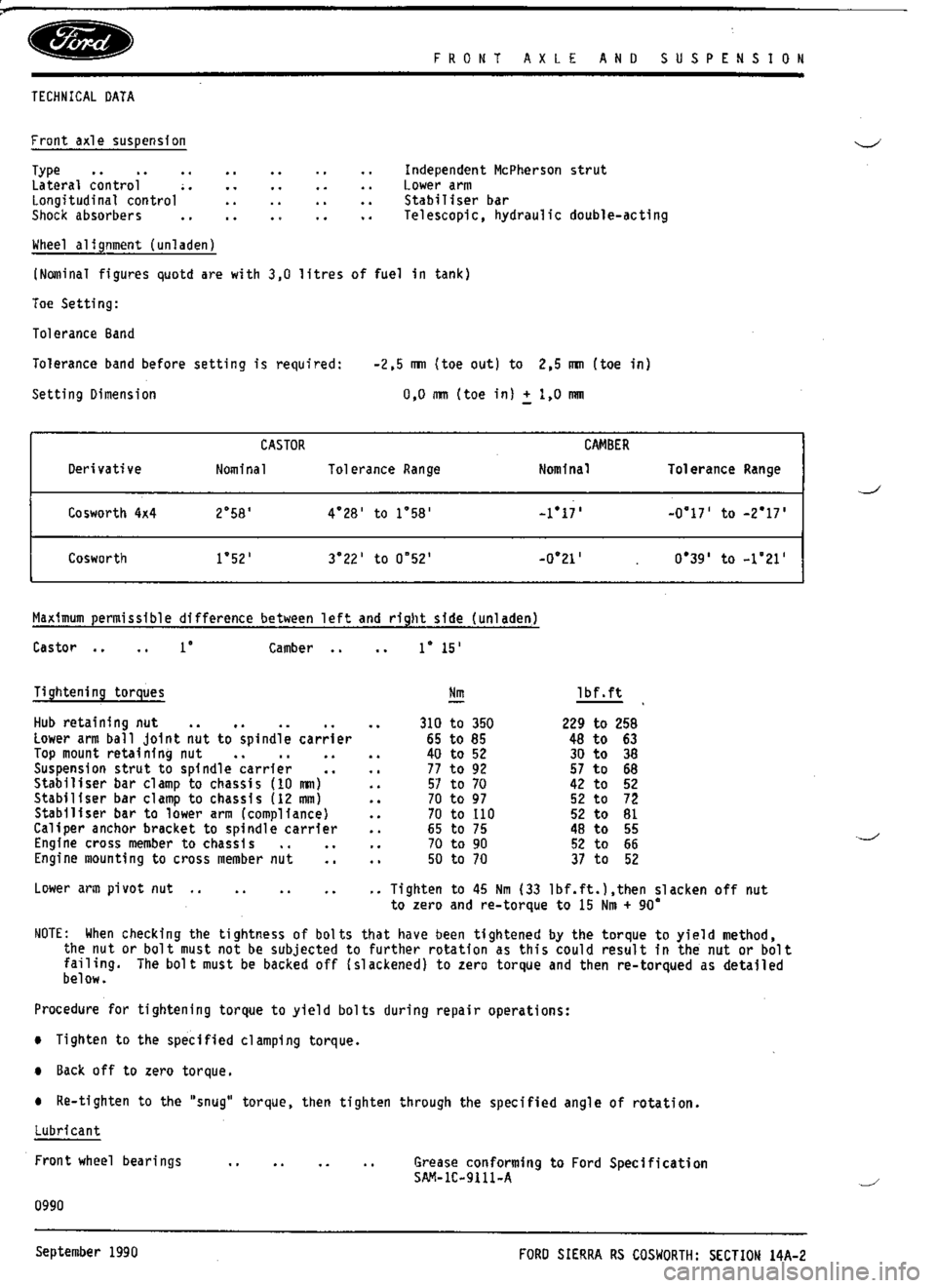 FORD SIERRA RS COSWORTH 1986 1.G Workshop Manual FORD SIERRA RS COSWORTH 1986 1.G Workshop Manual
