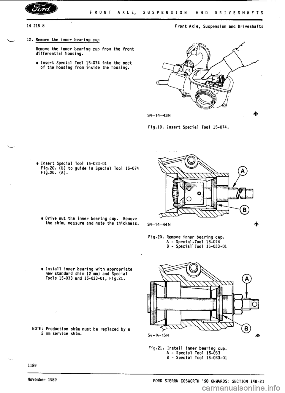 FORD SIERRA RS COSWORTH 1988 1.G Workshop Manual 