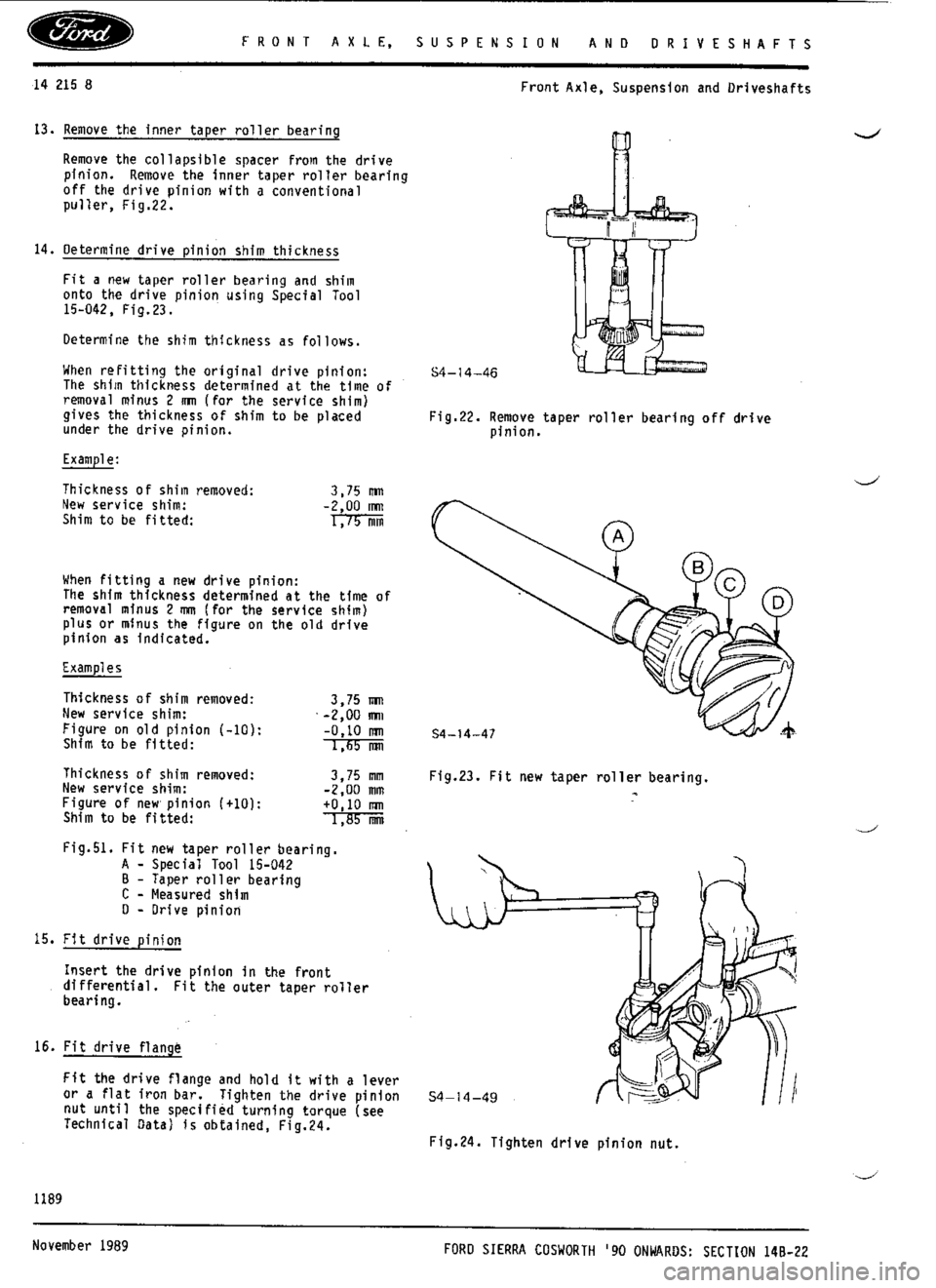 FORD SIERRA RS COSWORTH 1988 1.G Workshop Manual 