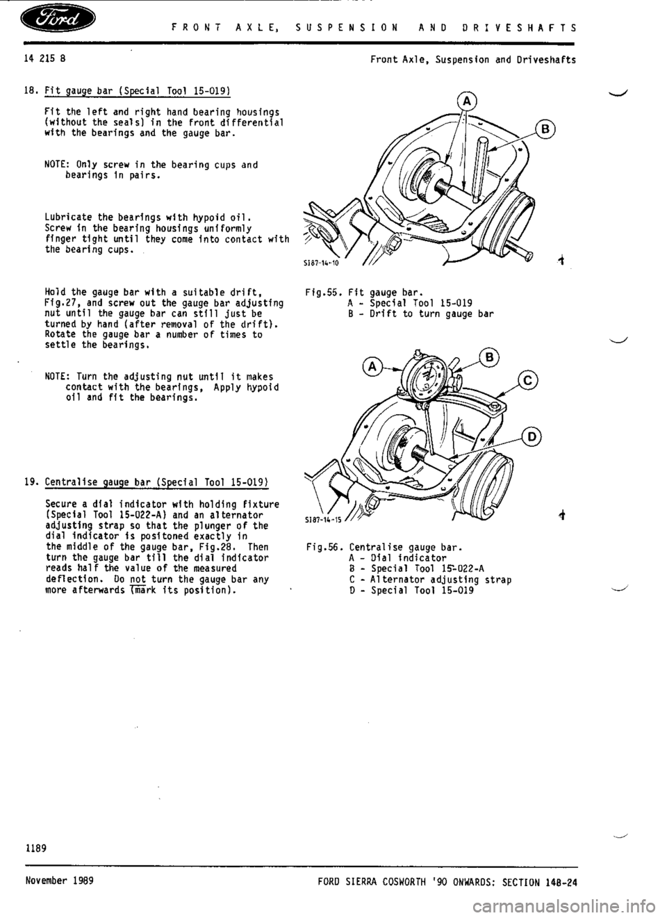 FORD SIERRA RS COSWORTH 1988 1.G Workshop Manual 