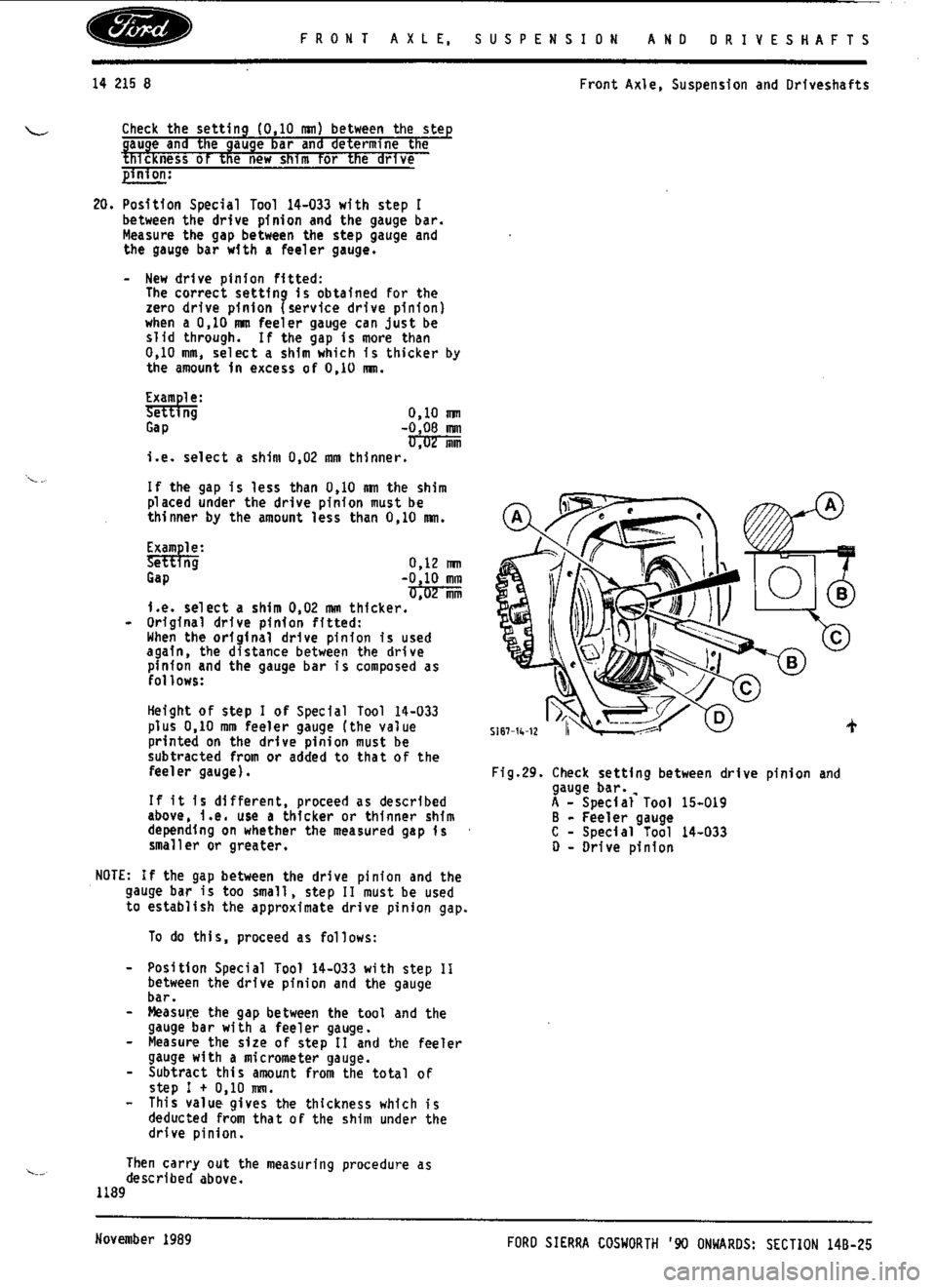 FORD SIERRA RS COSWORTH 1988 1.G Workshop Manual 