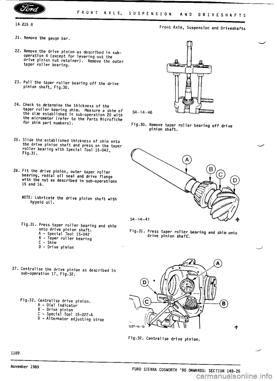 FORD SIERRA RS COSWORTH 1988 1.G Workshop Manual 