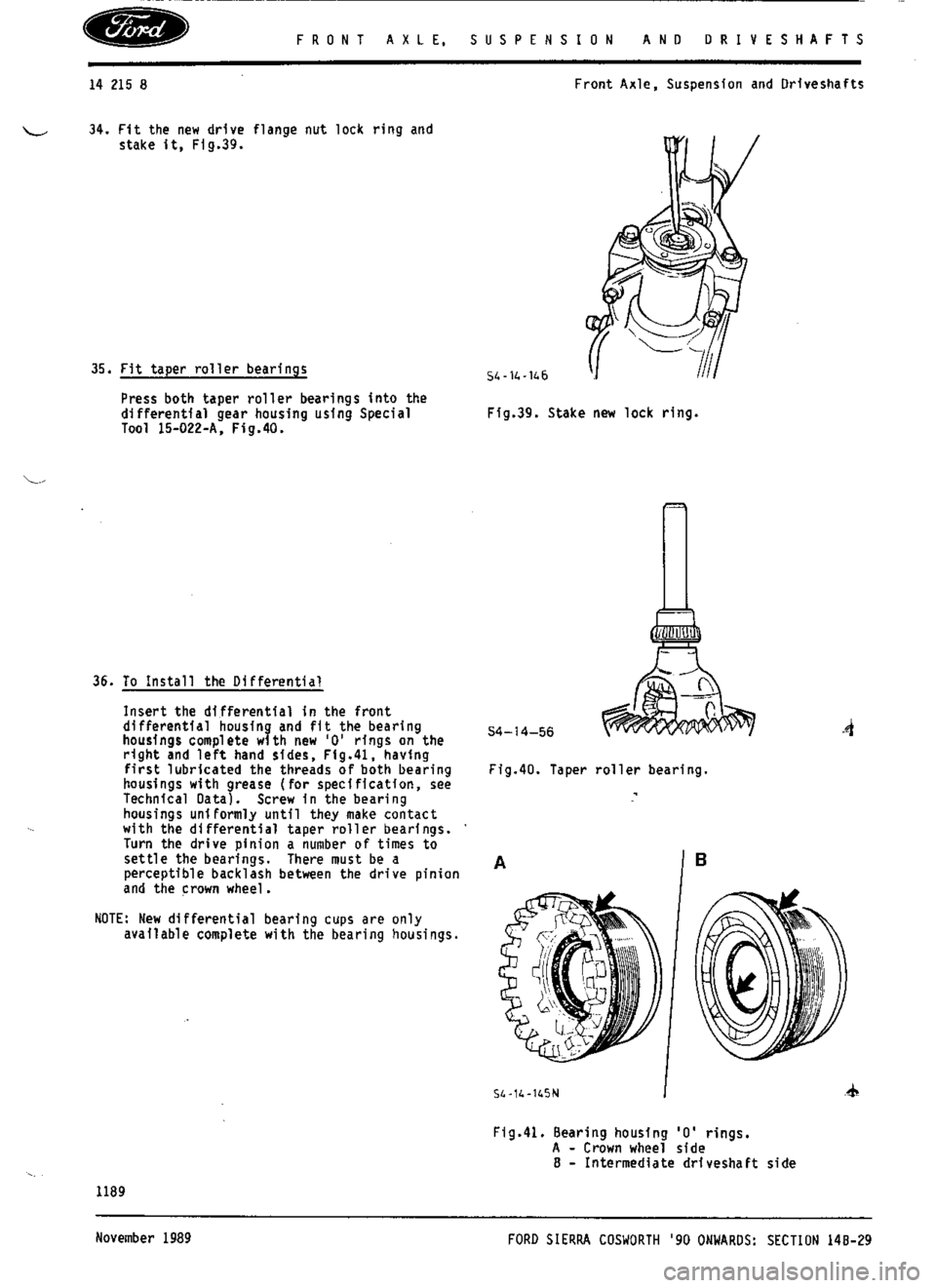 FORD SIERRA RS COSWORTH 1988 1.G Workshop Manual 