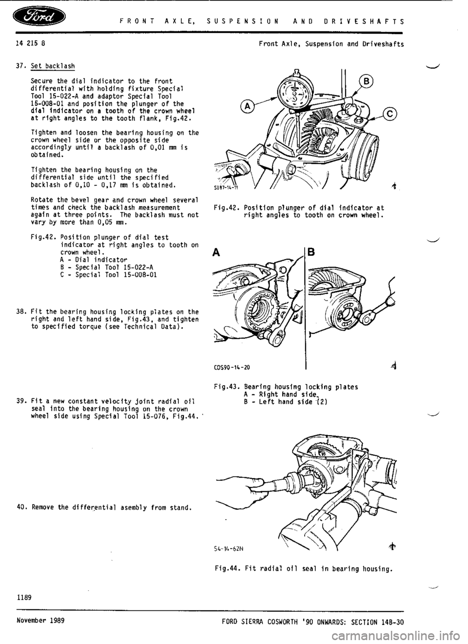 FORD SIERRA RS COSWORTH 1988 1.G Workshop Manual 