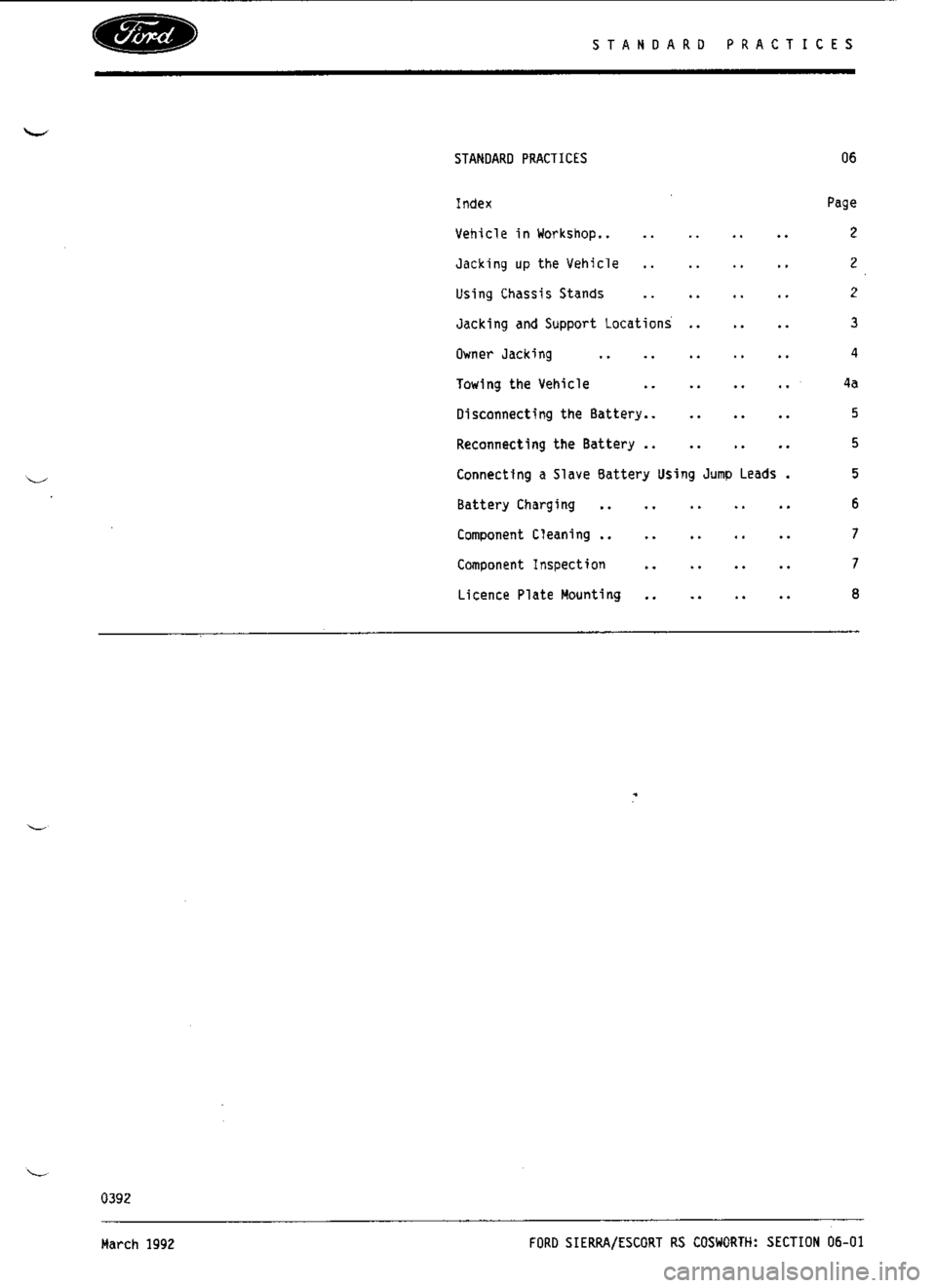 FORD SIERRA RS COSWORTH 1986 1.G Owners Manual FORD SIERRA RS COSWORTH 1986 1.G Owners Manual