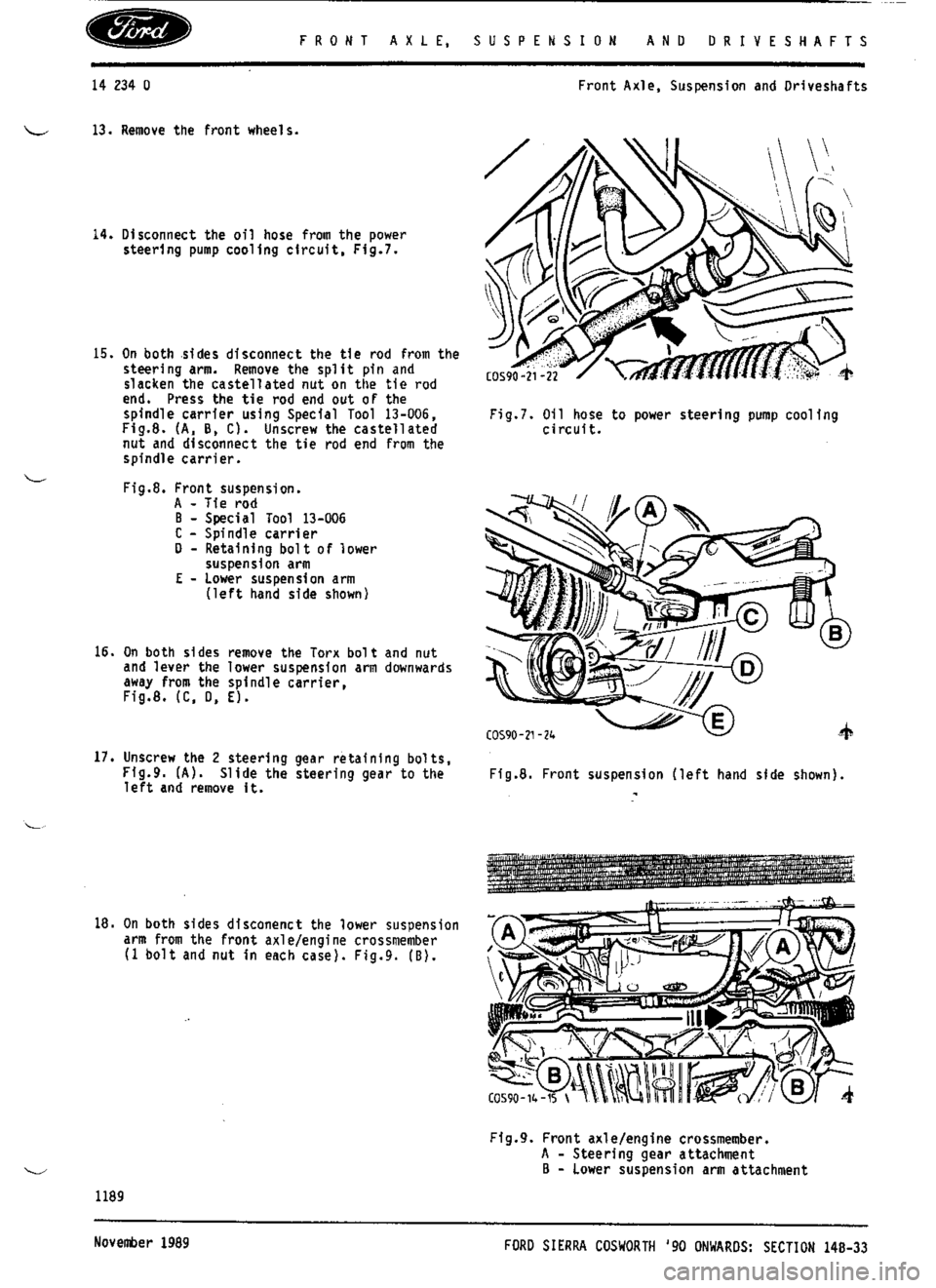 FORD SIERRA RS COSWORTH 1988 1.G Workshop Manual 